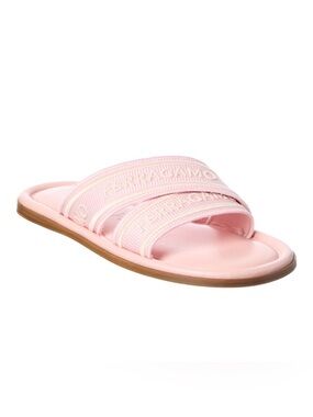Salvatore Ferragamo Laurene Light Pink and White leather Logo Sandals